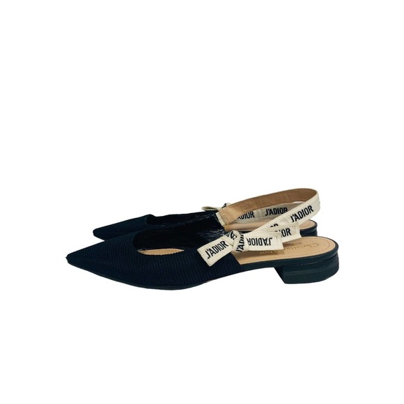 CHRISTIAN DIOR $990 Black Technical Fabric J’adior Ribbon Slingback Flats 41.5 - Picture 5 of 9